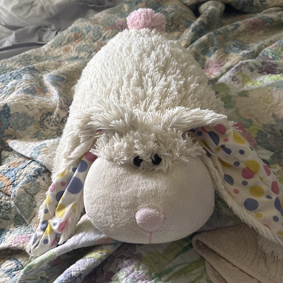 Pillow Pets Other - My Pillow Pet Bunny Rabbit 2011 White With Polka Dot Ears Light Pink 19" VTG